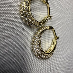 Elegant 14k Gold Plated and Crystal Gold Hoop Earrings